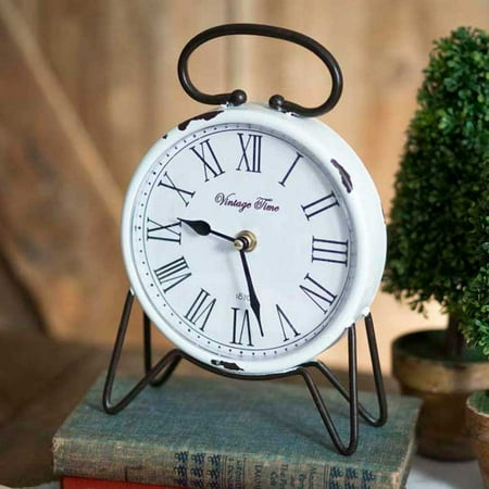 White Distressed Vintage Time Tabletop Clock