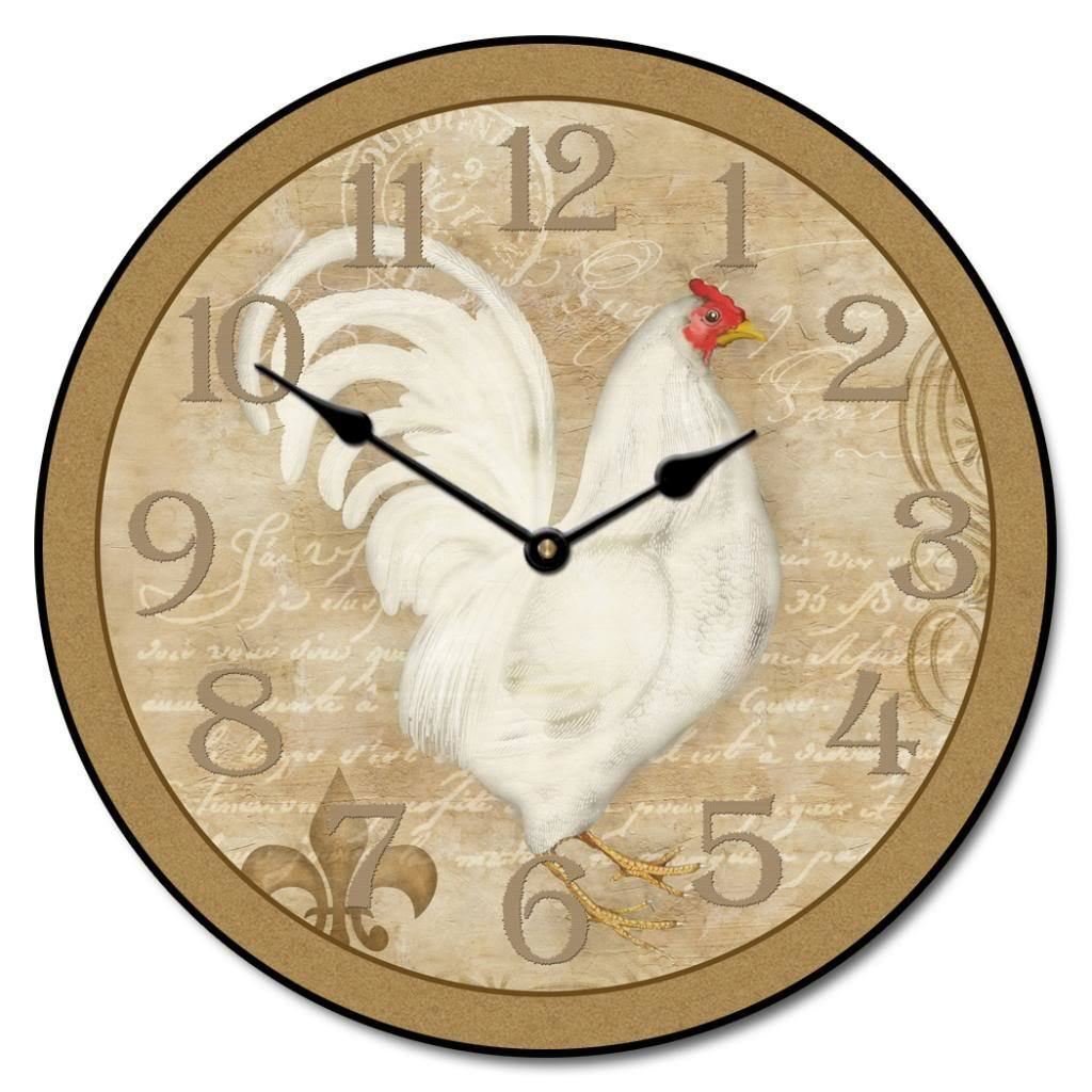 White French Hen Wall Clock, rooster clock, Ultra quiet, Lifetime Warranty