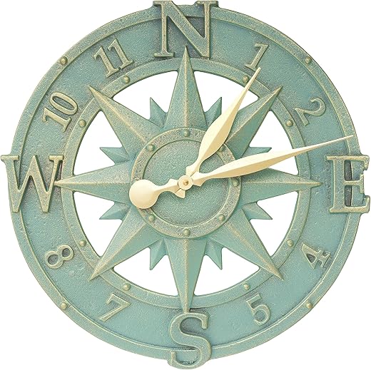 Whitehall Products Compass Rose Clock, Bronze Verdi