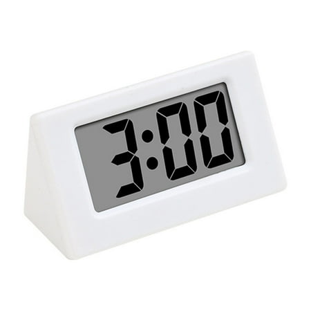 White Mini Small Car Desk Digital Clock Watch Gauges Alarm Clocks Mini Digital LCD Screen Travel Desktop Clock Electronic Home Clocks Office