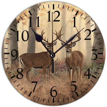 Whitetail Deer Buck Decorative Wall Clock Whitetail Deer Buck Round Pvc Clock Non Ticking Decor For Home Kitchen Vintage Modern Clock 10 Inches Wall Hanging