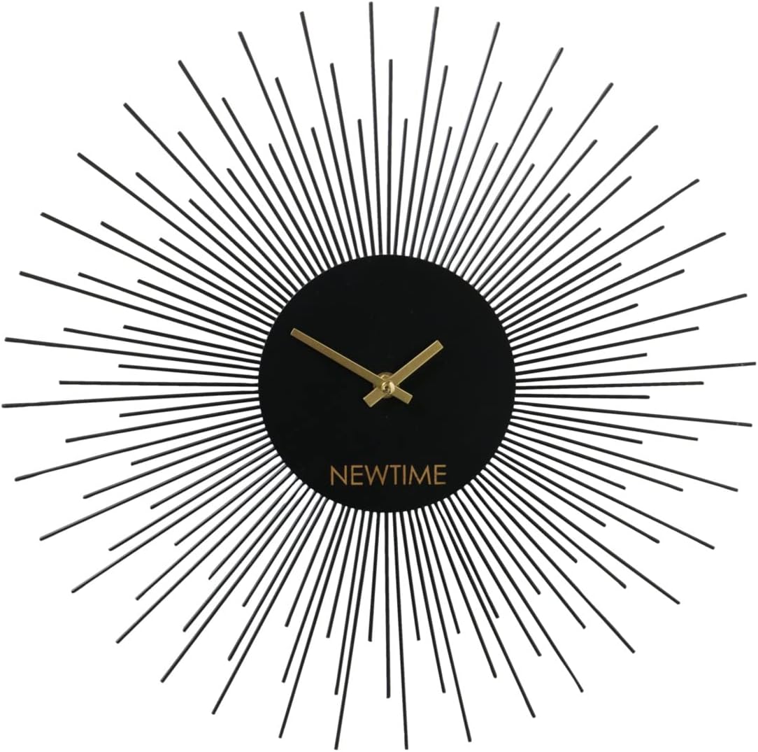 WHW Whole House Worlds Modernist Home New Time Burst Wall Clock, Quartz Movement, Black, Golden Gilt Hands 15.75 Inches, 1 AA Battery (Not Included)