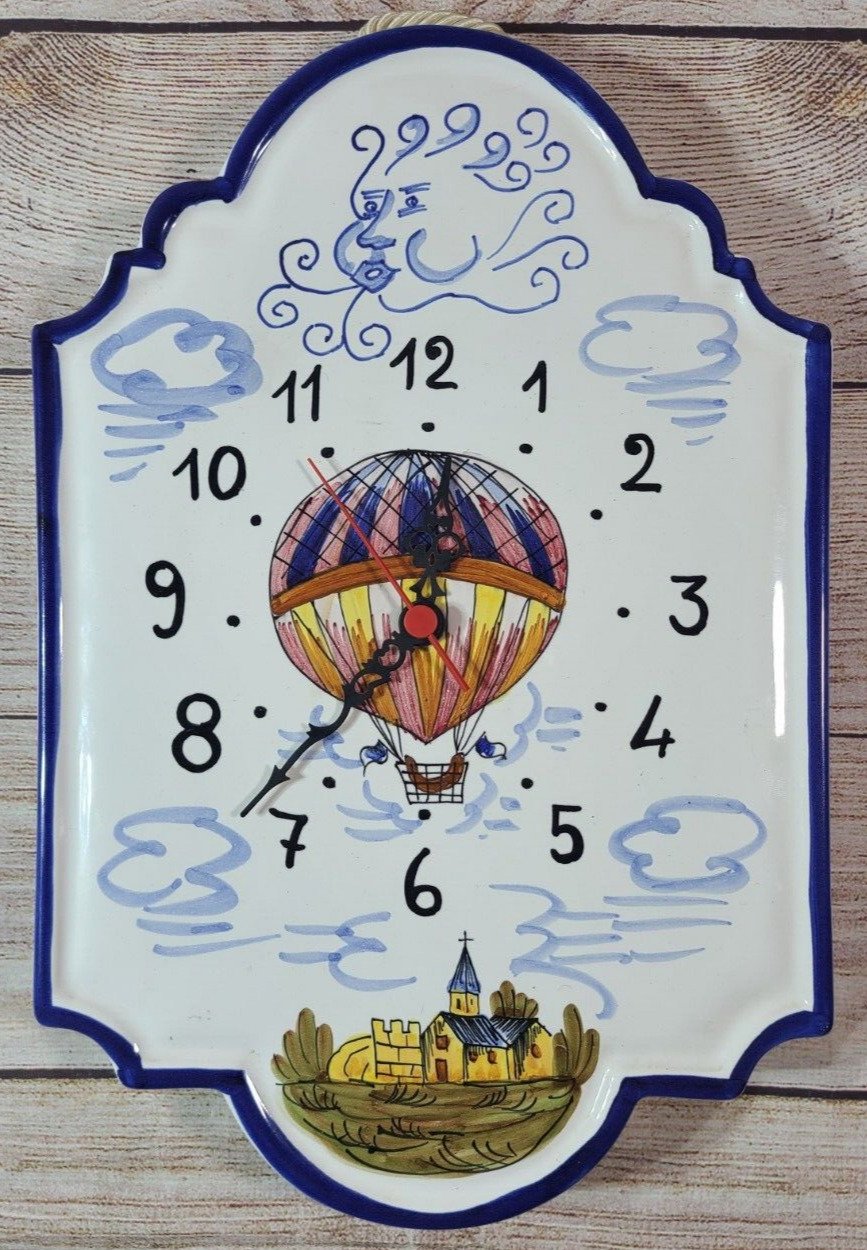 Williams-Sonoma Italian Wall Clock Decor Ceramic Porcelain Hot Air Balloon White