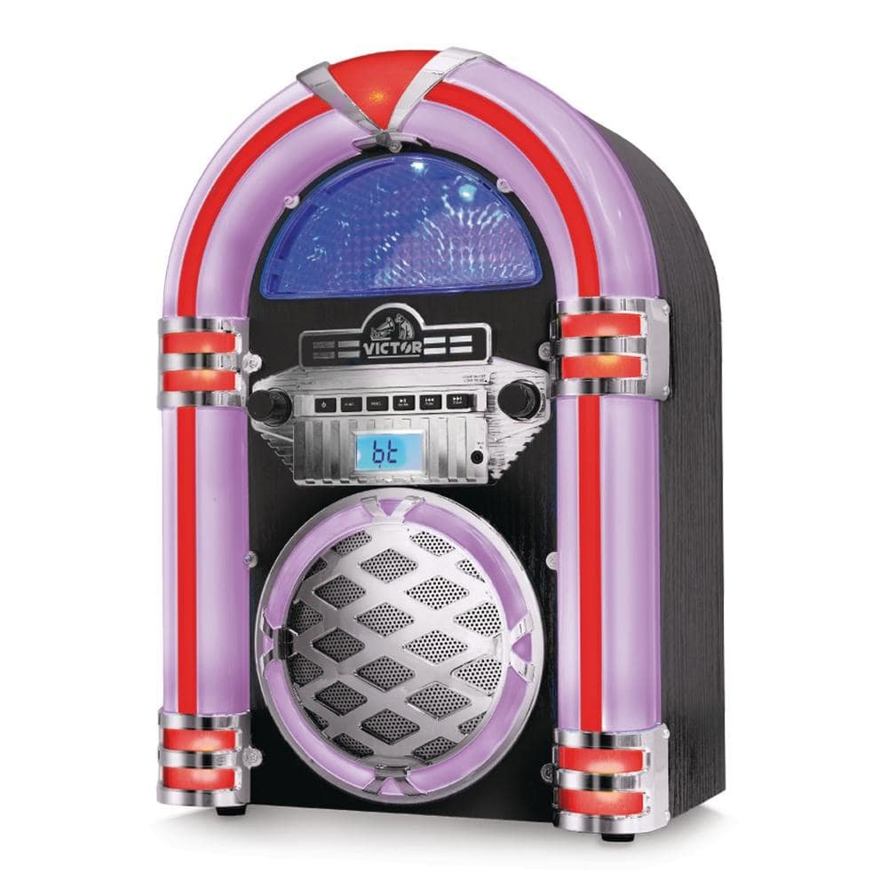Wilshire Bluetooth Jukebox with FM Radio, Built-In Speaker and Multi-Color LED Lighting,...