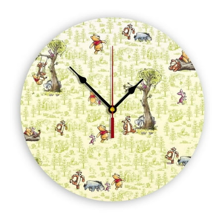 Winnie The Pooh Cartoon Wall Clock with Clear Glass Dial Silent and Non-Ticking, Suitable for Bedroom, Office, School, Home and Living Room as a Gift Or Decoration, Large Size 12 Inches