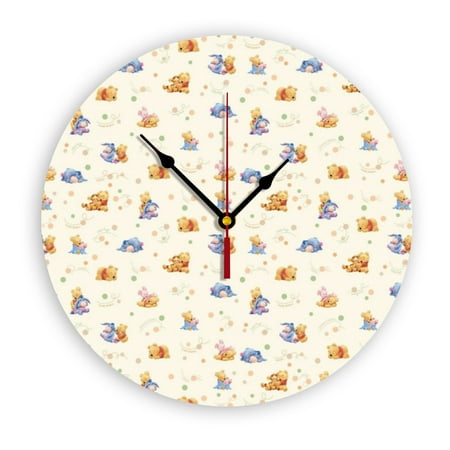 Winnie The Pooh Cartoon Wall Clock with Clear Glass Dial Silent and Non-Ticking, Suitable for Bedroom, Office, School, Home and Living Room as a Gift Or Decoration, Large Size 12 Inches