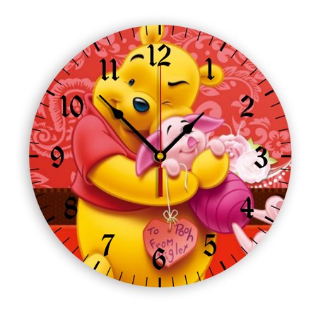 Winnie The Pooh Cartoon Wall Clock with Clear Glass Dial Silent and Non-Ticking, Suitable for Bedroom, Office, School, Home and Living Room as a Gift Or Decoration, Large Size 12 Inches