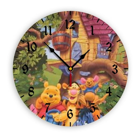 Winnie The Pooh Cartoon Wall Clock with Clear Glass Dial Silent and Non-Ticking, Suitable for Bedroom, Office, School, Home and Living Room as a Gift Or Decoration, Large Size 12 Inches