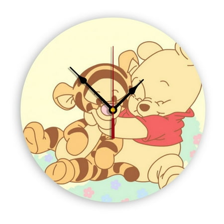 Winnie The Pooh Cartoon Wall Clock with Clear Glass Dial Silent and Non-Ticking, Suitable for Bedroom, Office, School, Home and Living Room as a Gift Or Decoration, Large Size 12 Inches