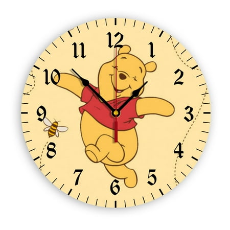 Winnie The Pooh Cartoon Wall Clock with Clear Glass Dial Silent and Non-Ticking, Suitable for Bedroom, Office, School, Home and Living Room as a Gift Or Decoration, Large Size 12 Inches