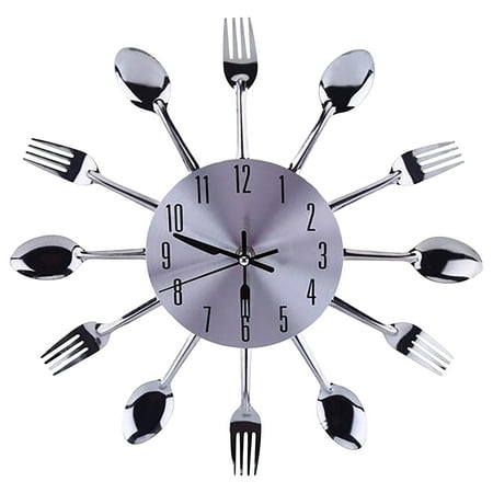 WIQUOKETT Creative Stainless Steel Metal Cutlery Wall Clock Fashion Kitchen Metal Silent Scan Wall Clock