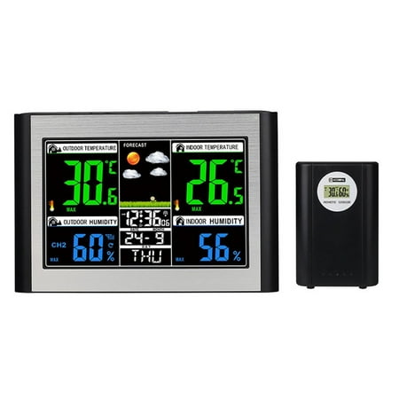 Wireless Weather Station Clock with Outdoor Sensor HD digital Color Display