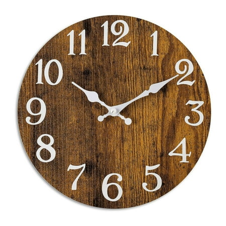 wirlsweal Retro Style Wall Clock 10-inch Round Wooden Wall Clock Vintage Rustic Non-ticking Silent Battery Operated Clock for Room Bedroom Home Decor Retro