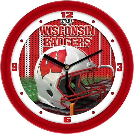 Wisconsin Badgers 11.5'' Suntime Premium Glass Face Football Helmet Wall Clock