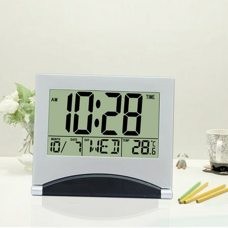 WNFJR Ultra-Thin Digital Alarm Clock with Large LCD Display - Multi-Functional, Easy to Read, Perfect for Children, Students, and Elderly - Ideal for Bedrooms and Travel (Silver)