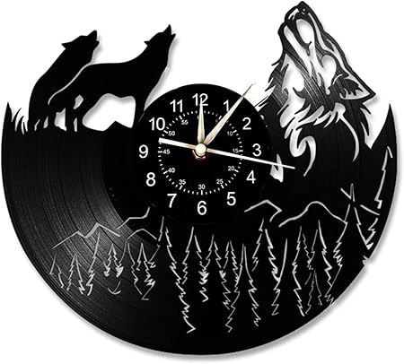 Wolf Vinyl Wall Clock Gifts for Holiday, Decorative Haning Clock Silent Non Ticking Time Clock for Living Room Kitchen Bedroom, Art Unique Gifts for Men Women for Birthday Wall Decor (B)