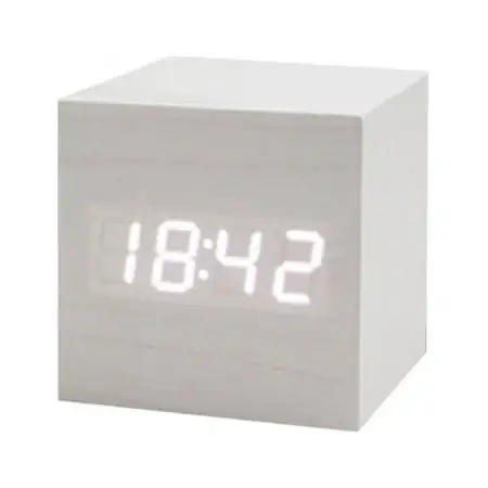 ✪ Wood Cube Voice Control Alarm Clock Bedside Table Square Clock Multipurpose