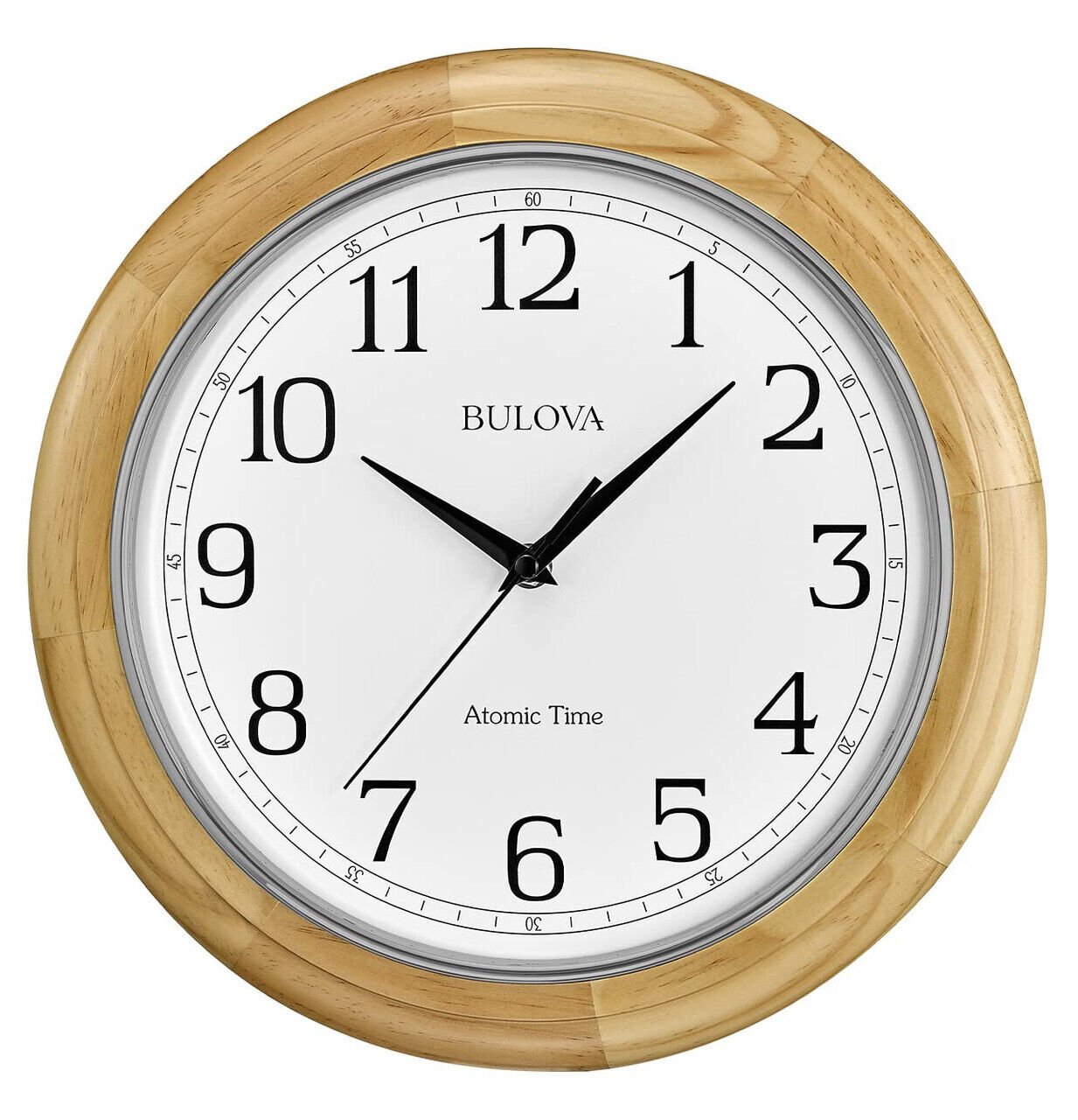 Wooden Atomic Analog Wall Clock, C5005 Atomic Time 3, Sets Automatically