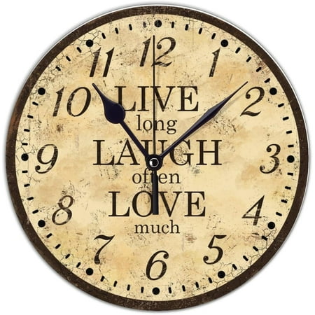 Wooden Clock Live Laugh Love Retro Modern Wall Clock 10 Inch Silent Movement Wall Clock Novelty Office Clocks Battery Operated For School House New Home Wall Hanging Decor Wall Hanging