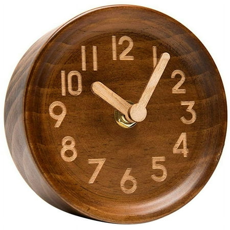 Wooden Desk & Table Analog Clock Made Of Genuine Pine(Dark)