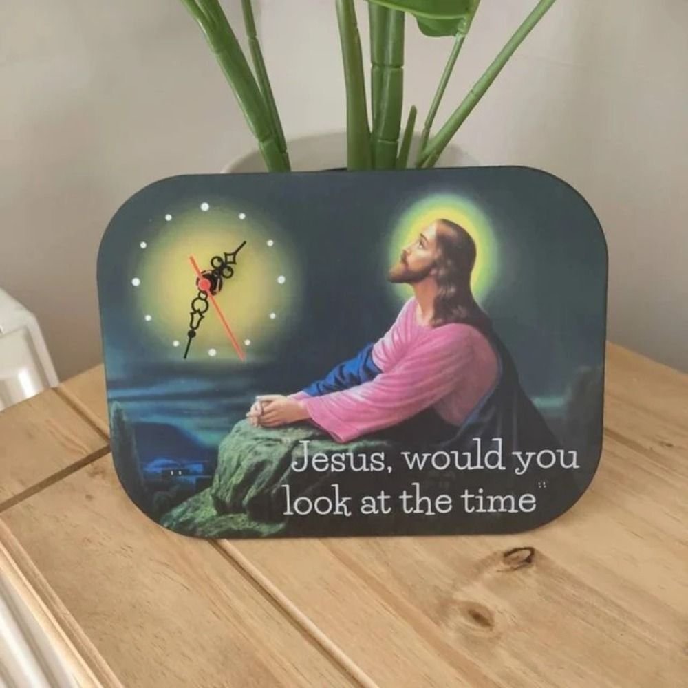 Wooden Funny Wall Clock Novelty Decorative Wall Watch Gift Jesus Wall Clock
