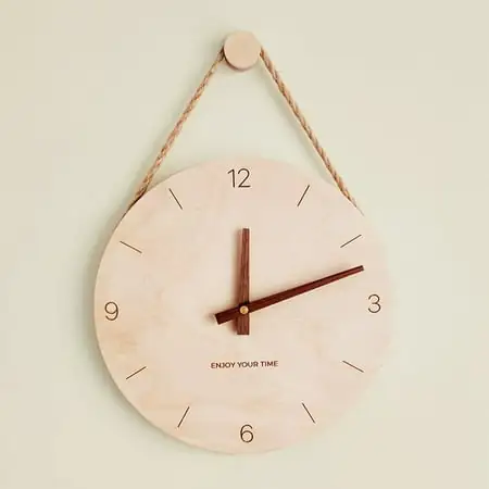 Wooden hanging rope creative wall clock home living room clock decoration