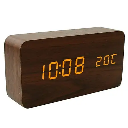 Wooden Led Alarm Clocks Digital Display Table Clock Brown