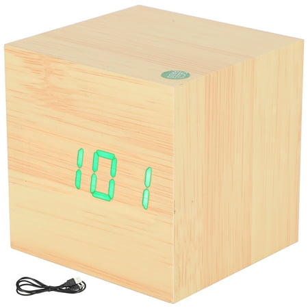 Wooden LED Clock Digital Voice Control Desk Rectangular Ornaments Wood Green Light