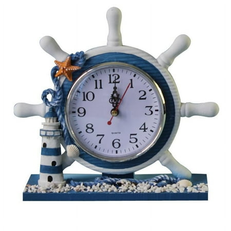 Wooden Nautical Anchor Boat Steering Clock Table Decor Lighthouse