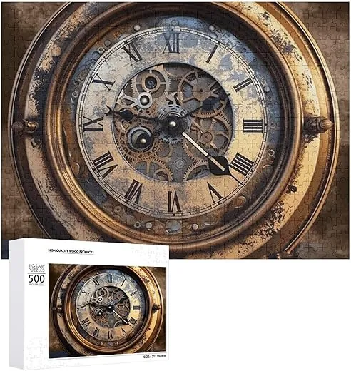 Wooden Puzzle Steampunk Clock Jigsaw Puzzle 500 PCS Personalized Picture Puzzle Family Decoration Puzzle for Adult Family Wedding Graduation Gift