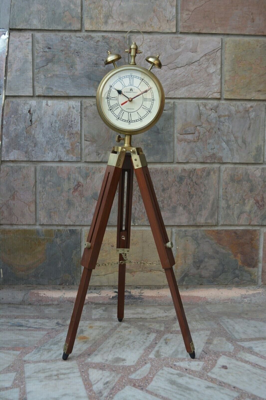 Wooden Tripod Floor Stand Clock Nautical Gift Vintage Maritime Clock Decorative