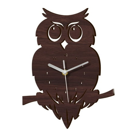 Wooden Wall Clock Pointer Display, Silent Scanning, Owl Shaped, Traceless Nail Hanging