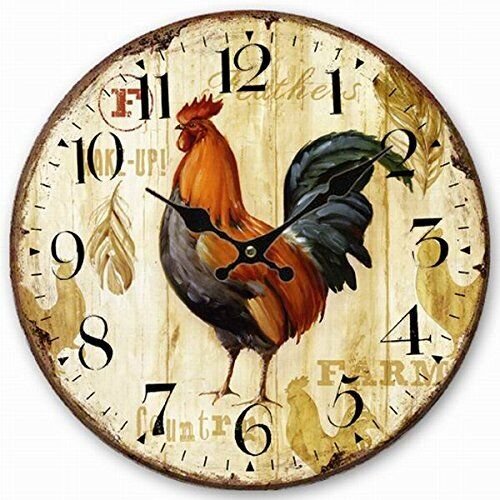 Wooden Wall Clock Rooster Chicken Clock Vintage Large Clock Home Decorative C...