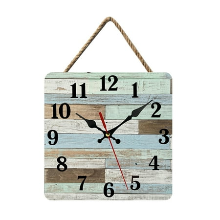 Wooden Wall Clock Silent Non-Ticking, Wood Grain Crack Retro Wooden Square Rustic Coastal Wall Clocks Decor for Home Kitchen Living Room Office, Battery Operated,10 inches，G121877