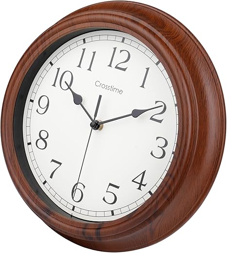 Wood Grain Retro Wall Clock Battery Operated Silent Non-Ticking Classic Clock Vintage Decorative for Kitchen Living Room Bathroom Bedroom,12 Inch