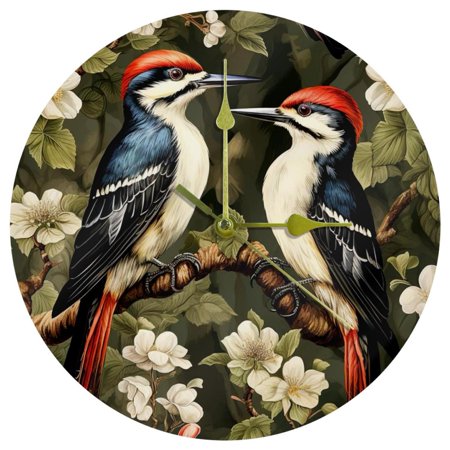 Woodpecker Circular Acrylic Wall Clock - Elegant Timepiece for Home Décor - Modern Design with Quartz Movement - Silent Ticking - 12 inch Diameter