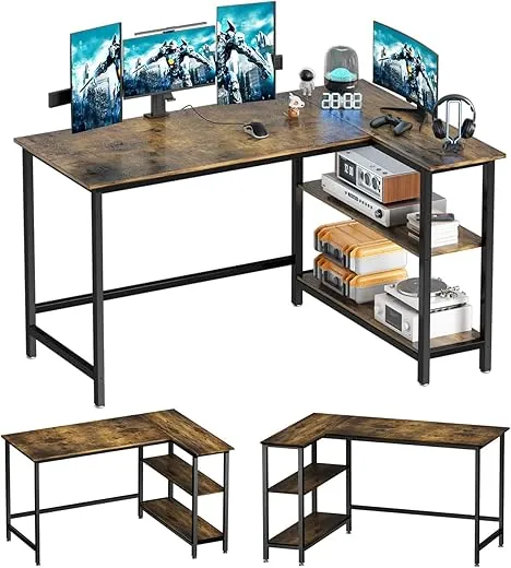 WOODYNLUX L Shaped Desk - 39 Home Office Computer Desk with Shelf, Gaming Desk Corner Table for Work, Writing and Study, Space-Saving, Rustic Brown