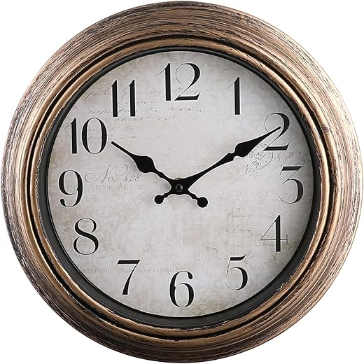 WOOPHEN 12 Inch Silent Wall Clock Battery Operated Retro Wall Clocks Antique Clock Vintage Decorative for Kitchen Bedroom Living Room Office (Bronze)