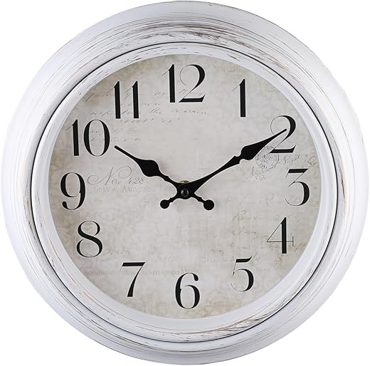 WOOPHEN Retro Wall Clock, Battery Operated 10 Inch Silent Wall Clocks Antique Clock Vintage Decorative for Kitchen Bedroom Living Room Office (White)