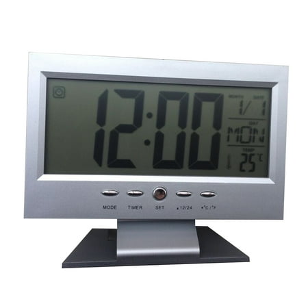 World Time Creative Large Screen Modern Digital Alarm Clock LCD LED Backlight Snooze Large Digit Desk (Silver)