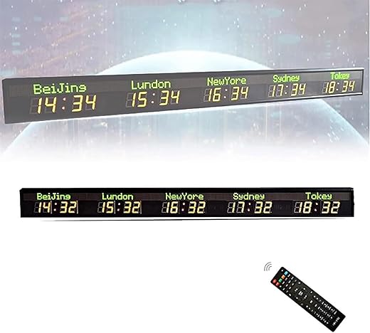 World Time Zones Clock, LED Digital Full Color Multiple Time Zones Clock, 3/4/5 Cities World Time Wall Clock, Brightness Adjustment, for Hotels/Enterprises/airports