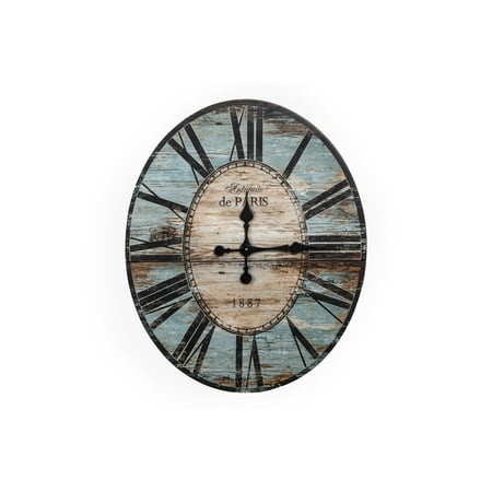 Woven Paths 29 Oval Turquoise Wood Wall Clock