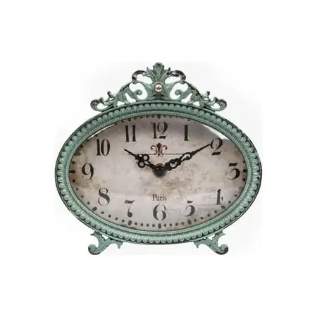 Woven Paths 6.5 x 2 x 6.25 Antique Style Pewter Mantel Clock in Distressed Aqua