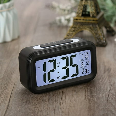 WQJNWEQ Digital Alarm Clock with Background Lighting LCD Display Temperature Monitor Snooze Alarm with Smart Clock Calendar Gift