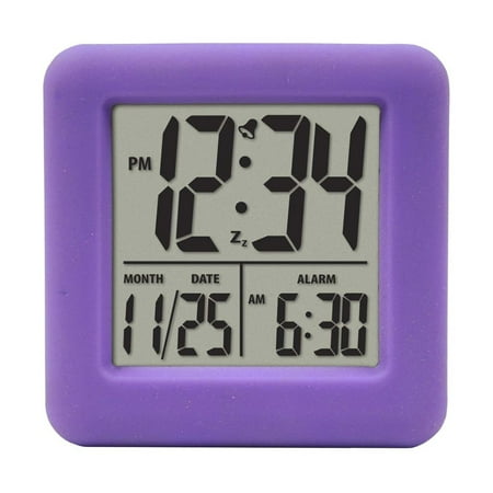 WREA Silicone Cube Alarm Clock 12/24 Hours Large Numbers LCD Display Nightlight Digital Alarm Purple