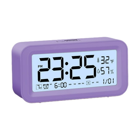 WRKEKC Gifts for Him Digital Electronic Clock Led Display Electronic Clock Stereo Digital Display Snooze Alarm Clock 12/24H Change Countdown Time Purple