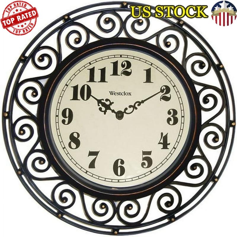 Wrought Iron Wall Clock 12 Inch Analog Large Numbers Decorative Home Decor New