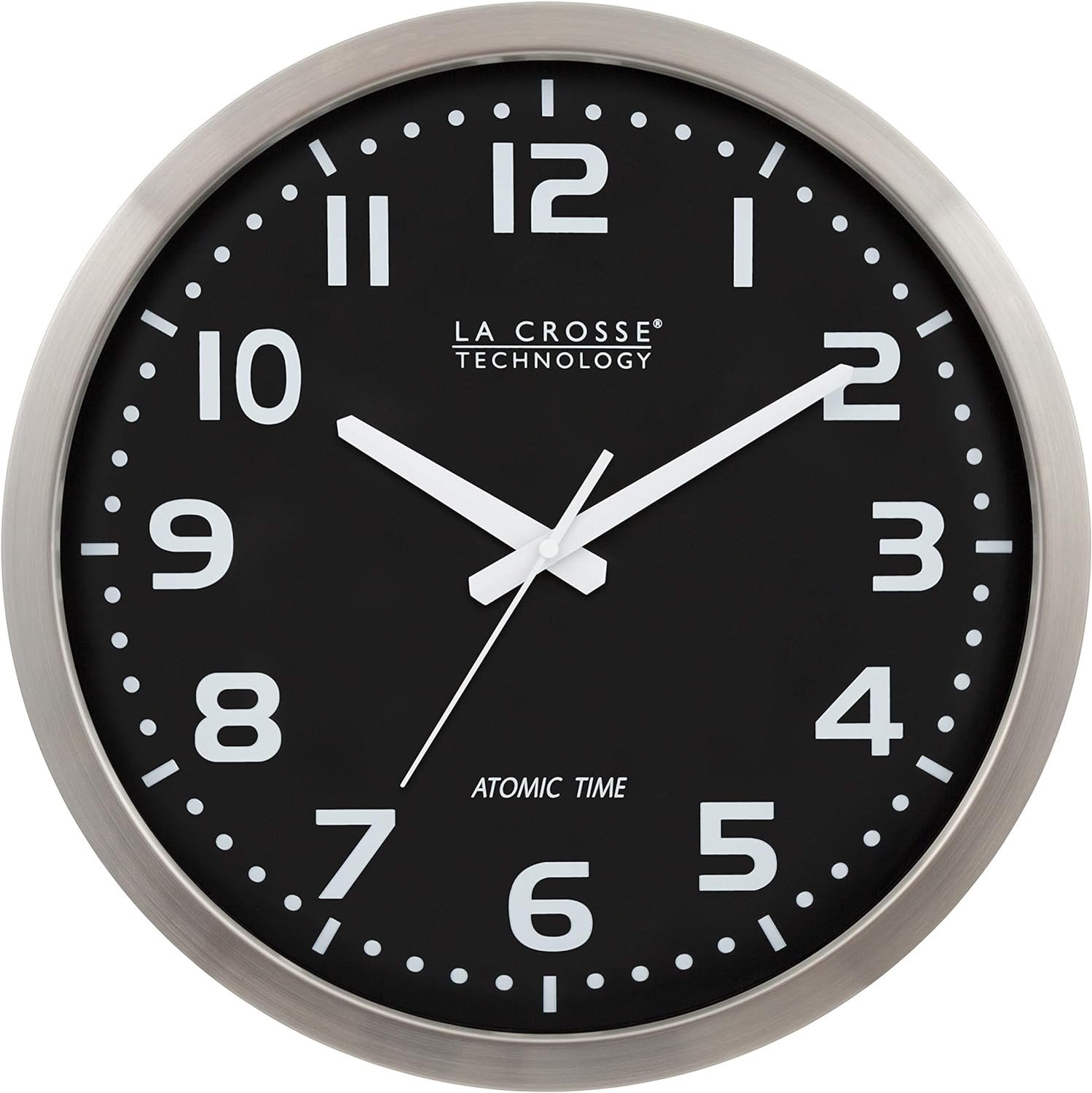 WT-3161BK Technology 16" Stainless Steel Atomic Clock, Analog, Silver