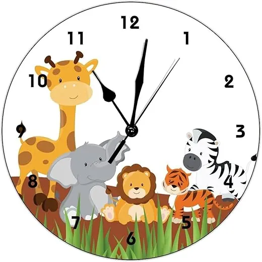 Digital Wall Clock Cute Jungle Baby Animals PVC Clock 10x10 inch Silent Non-Ticking Decorative for Home Kitchen Bathroom Bedroom Living Room