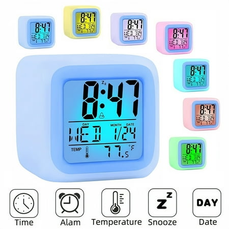 XICAI 1pc Lovely Colorful Change Alarm Clock, Cube Alarm Clock, Creative Home Alarm Clock, Luminous Small Alarm Clock